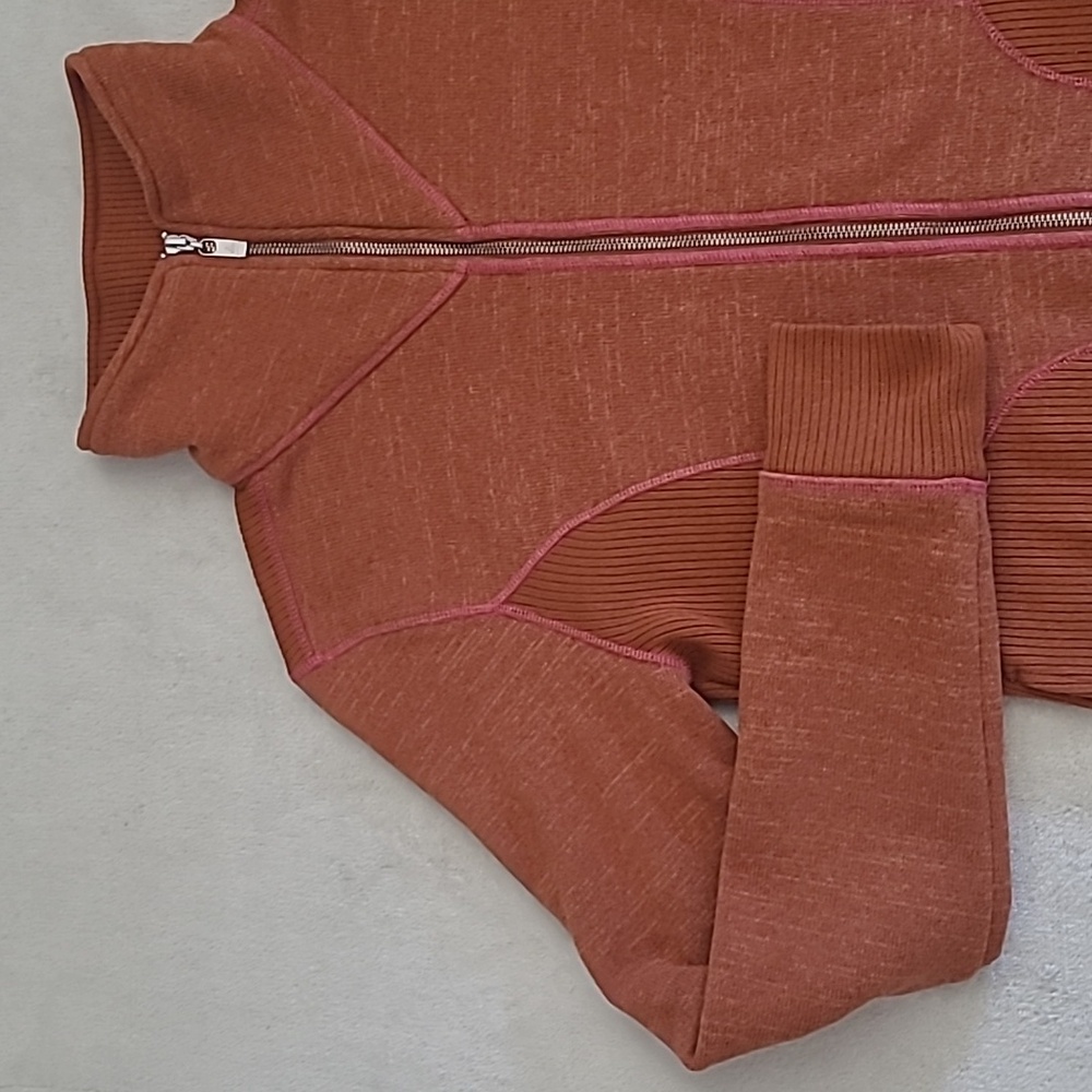 PrAna Breathe Rust Orange Zip Up Sweater XL Ribbed Trim Mock Neck Yoga Outdoor - Picture 2 of 15